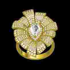 Antique Pear Stone Flower Cocktail Ring