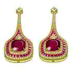 Antique Pink Sapphire stone and Round Diamond Art Deco Earring