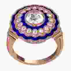 Antique Round Diamond and Baguette Stone Halo Solitaire Ring