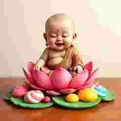 Baby Buddha Baby on Lotus Flower with Sweets : 3D Miniature in STL and 3MF for Resin Printing