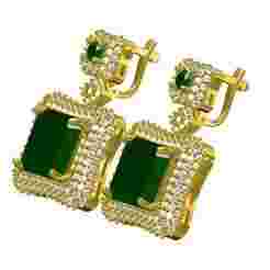 Beautiful Emerald Stone Triple Halo Hoop Earring