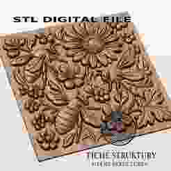 Bees and Flowers – Decorative Relief – 3D STL Model