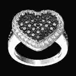 Black and White Diamond Heart Shape Solitaire Ring