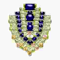 Blue Saphhire Baguette and Round Diamond Art Deco Brooch