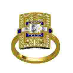 Blue Sapphire Diamond Art Deco Ring