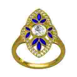 Blue Sapphire Marquise and Round Diamond Art Deco Ring