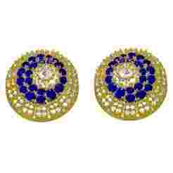 Blue Sapphire Oval Stone and Round Diamond Halo Earring