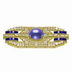 Blue Sapphire Princess and Cabochon Stone Art Deco Brooch