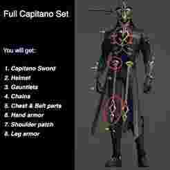 Capitano Full Set - Genshin Impact (Sword, Helmet, Gauntlets, Chains, Chest and Belt Parts, Hand Armor, Shoulder patch, Leg armor)
