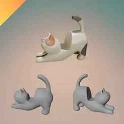 Cat Phone Stand 3D Model STL – Stretching Cat Animal Phone Holder for 3D Printing Cute Desk Accessories