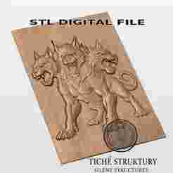 Cerberus – Three-Headed Mythical Dog Relief – 3D STL Model for CNC Carving, Digital Download