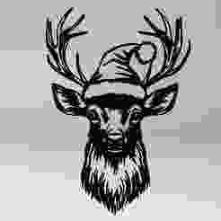 Christmas Deer with Santa Hat – Line Art Design