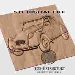 Citroën 2CV – Vintage Classic Car Bas Relief – 3D STL Model