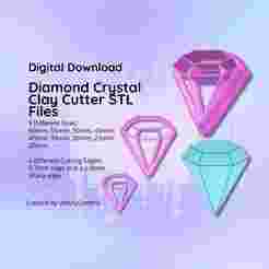 Clay Cutter STL File Diamond Crystal- Mystic Earring Digital File Download- 9 sizes & 2 Cutter Versions, cookie cutter