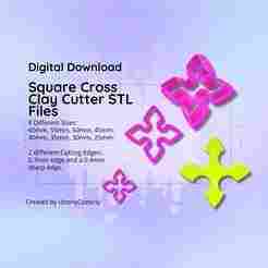 Clay Cutter STL File Square Cross- Brutalist Beach Earring Digital File Download- 8 sizes & 2 Cutter Versions, cookie cutter