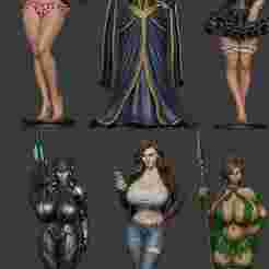 Collectible miniatures of girls 3D model for printing DND-Collectible miniatures of girls 3D model for printing DND 6in1
