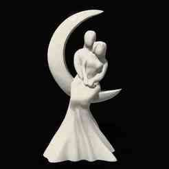 Couple sitting on the moon, Romantic sculpture, Lovers on Moon Figurine, Love To the Moon and Back