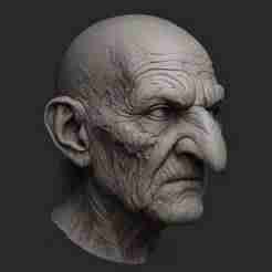 Cursed Witch’s Severed Head – Bald Hag 3D STL Bust with Torn Flesh Detail