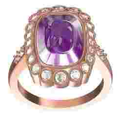 Cushion Cut Purple Diamond Milgrain Bezel Set Cocktail Ring