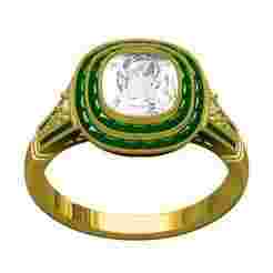 Cushion Stone Baguette Diamond Double Halo Art Deco Ring