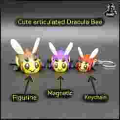 Cute articulated Dracula Bee - Multicolor Magnetic Keychain