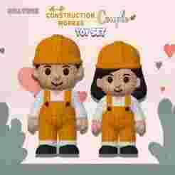Cute Construction Worker Boy and Girl Couple – Knitted – Crochet