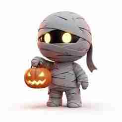 Cute Mummy STL File for 3D Printing - Chibi Halloween Figurine with Glowing Jack-o'-Lantern - Digital Download,Printable Kawaii Mummy STL
