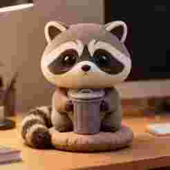Cute Raccoon with Trash Can 3D Print STL Figurine Model
