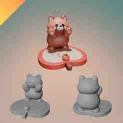 Cute Red Panda 3D Model STL – Kawaii Animal Figurine with Apple Base for 3D Printing Collectors and Decor
