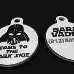 Dark Vader Pet ID Tag, Customizable Dog Tags for 3D Print and Fabrication, Pet Finder, Military Dog Tag, Star Wars SVG, STL, DXF, Pet Accessories