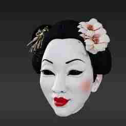 Decorative Geisha Mask - Life-Sized Japanese Wall Art