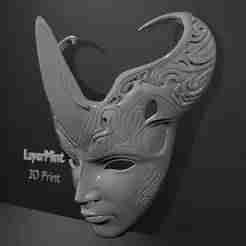 Demon Horn Mask – 3D Printable Fantasy Cosplay Mask with Ornamental Details STL File