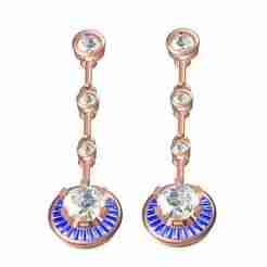 Diamond and Blue Sapphire Baguette Long Earring
