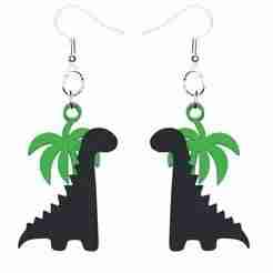 Dinosaur Earrings (Amargasuarus) with Palm Tree