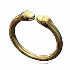 Double serpent head carving cuff bracelet bangle 3D print model