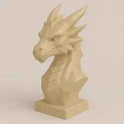 Dragon Bust Low Poly 3D Model | Polygonal Fantasy Sculpture for 3D Printing
