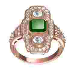 Emerald and Round Three Stone Vintage Engagement Ring