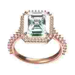 Emerald cut Stone Round Diamond Halo Engagement Ring