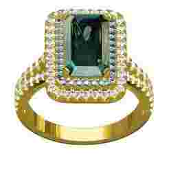 Emerald Stone Double Halo Micro Prong Set Solitaire Ring