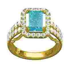 Emerald Stone Round Diamond Halo Art Deco Engagement Ring