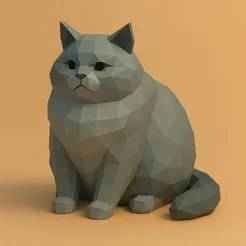 Fat Cat Low Poly 3D Model | Polygonal Chubby Cat Sculpture for 3D Printing
