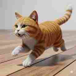 Fluffy Orange Tabby Cat Mid-Sprint 3D Render