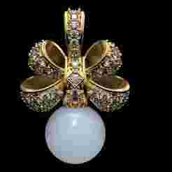 Gemstone Bow Pendant with Pearl Drop