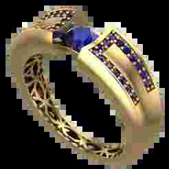 Geometric Patterned Gold Ring – Elegant Jewelry with Sapphire Stone-R5-18-