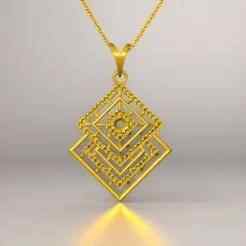 Geometric Square Frame Gold Pendant 3D print model