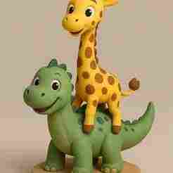 Giraffe and Dinosaur 3D Figure