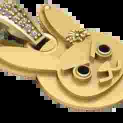 Gold Bunny Face Pendant with Gemstone Detailing 3D Printable Jewelry Model