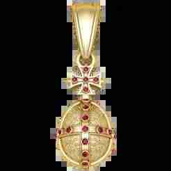Golden Cross Egg Pendant with Ruby Accents