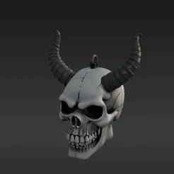 Gothic Demon Skull Keychain - Miniature Dark Fantasy Keyring 3D Print Model