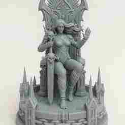Gothic Throne Diorama – Dark Fantasy Female Warrior Figurine